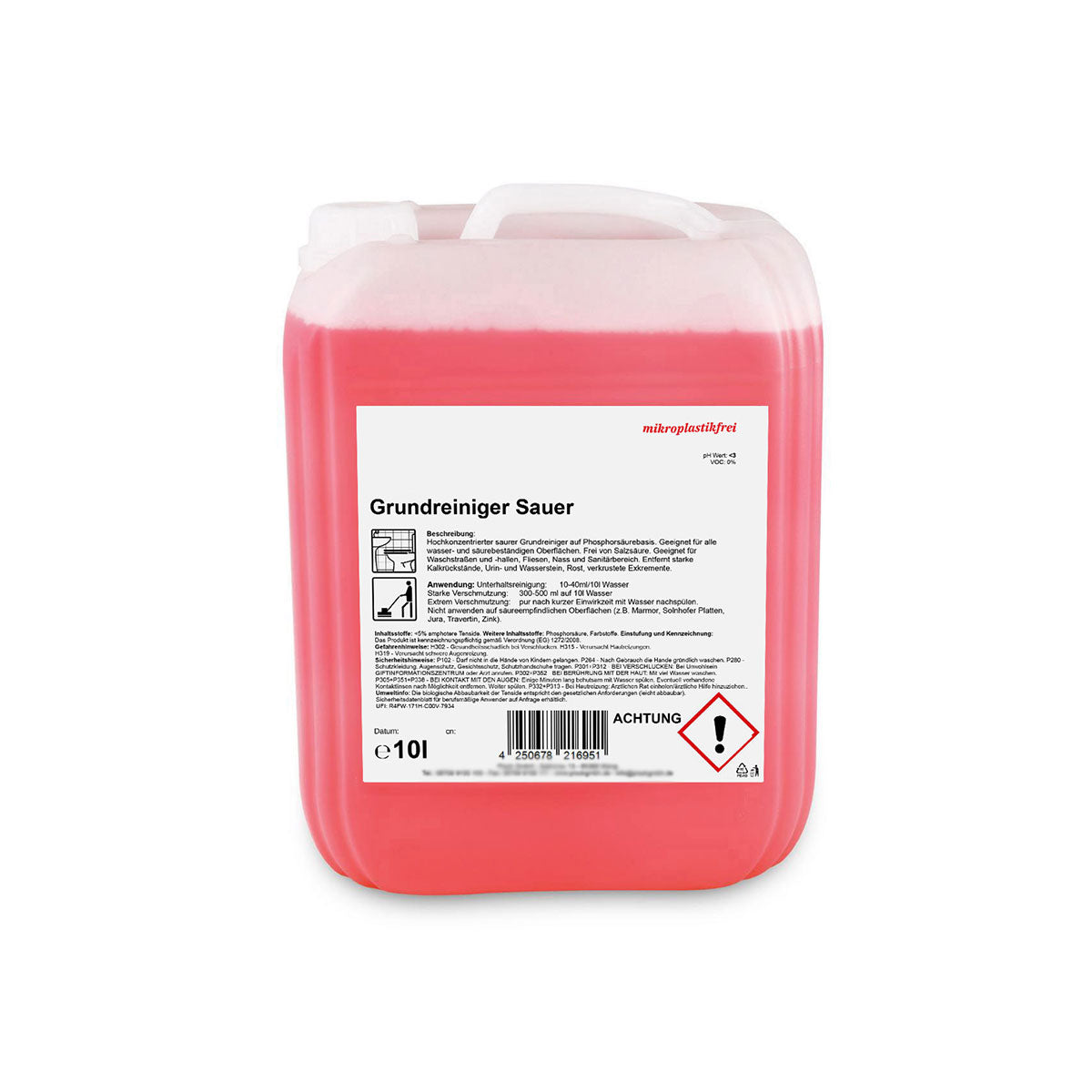 Sanitärgrundreiniger, für starke Verkalkungen und Rost, mit Phosphorsäure, pH < 2, 10 Liter