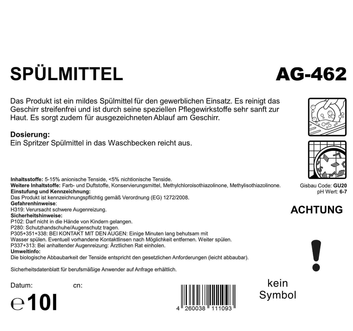 Spülmittel, gelb, ph 6-7, 10 Liter