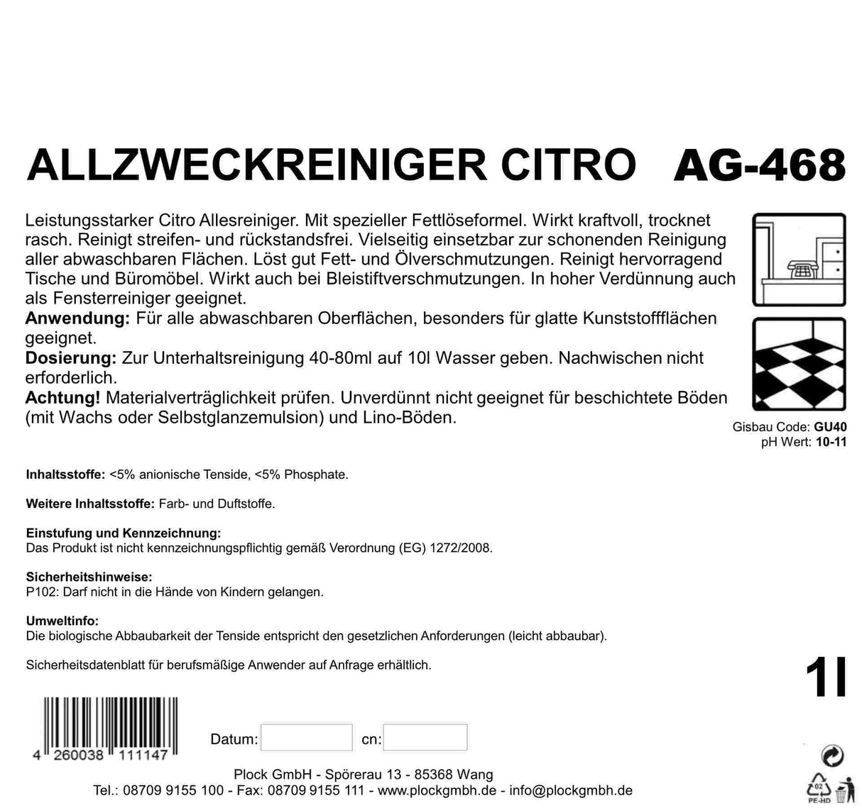 Allzweckreiniger, gelb Citro, pH <10-11, 1 Liter