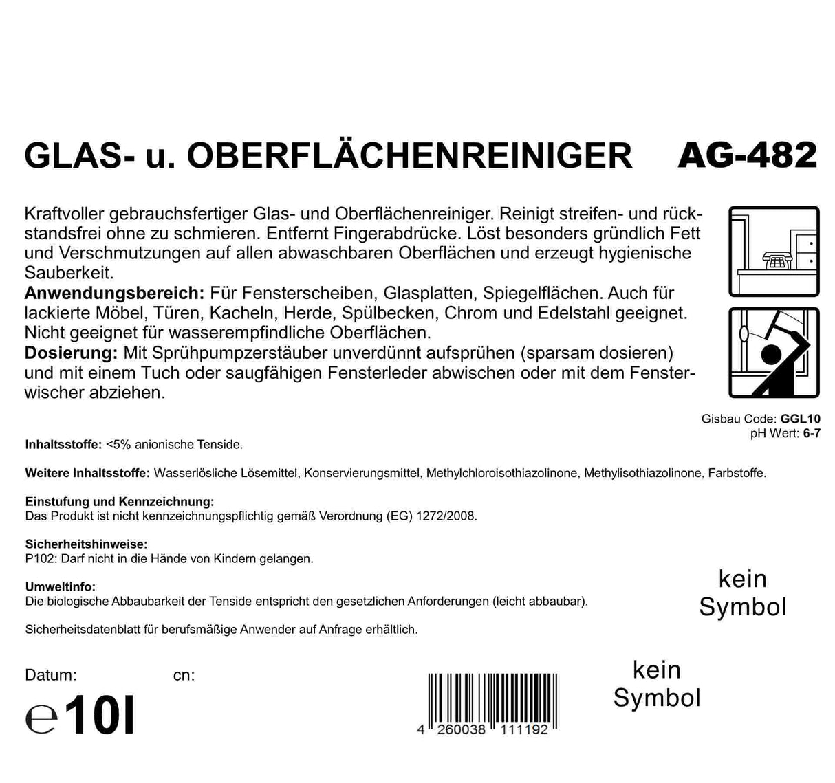 Glas- und Oberflächenreiniger für streifenfreien Glanz, blau, 10 Liter