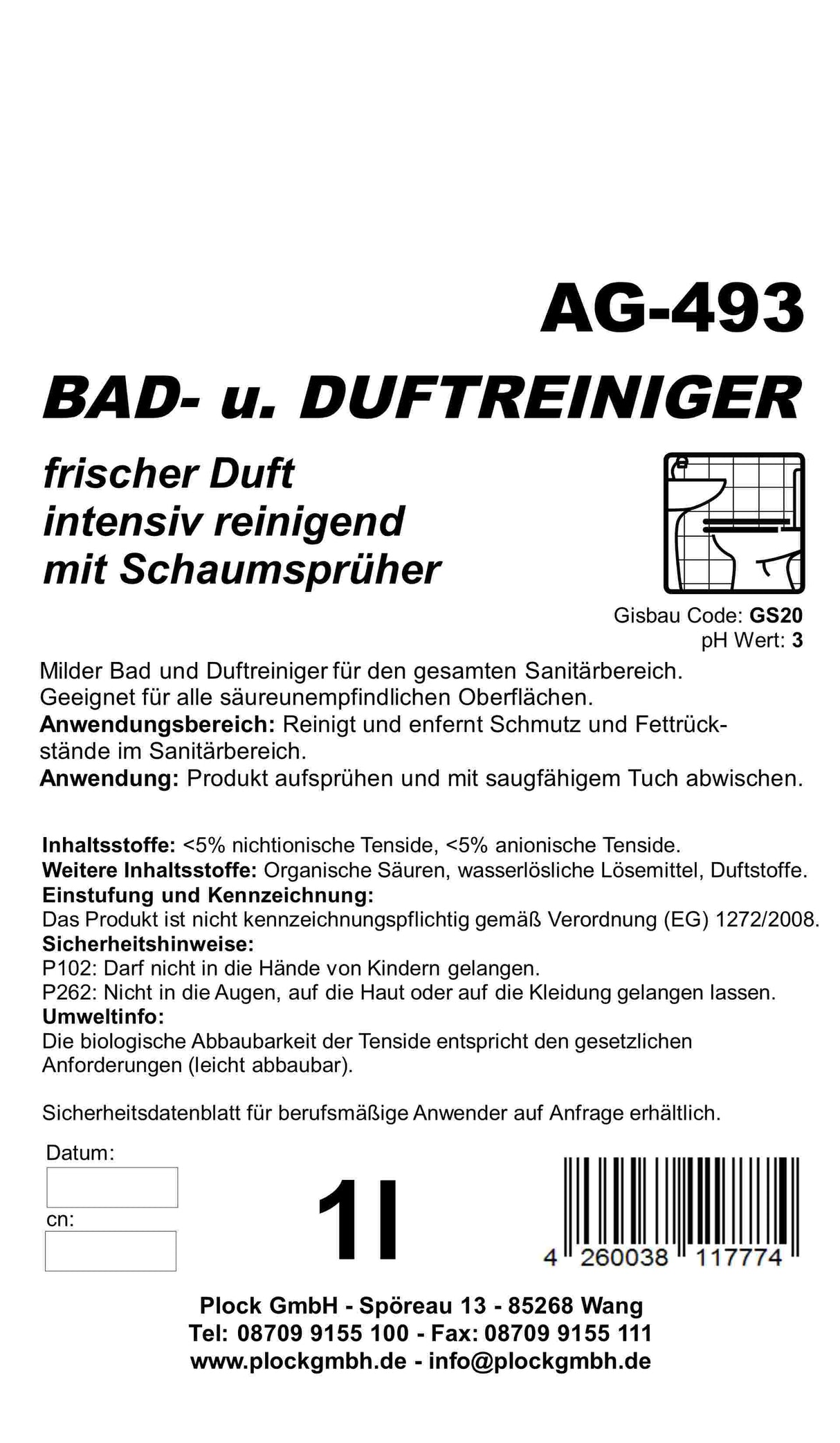 Bad und Duftreiniger, pH-Wert 2, 1 Liter