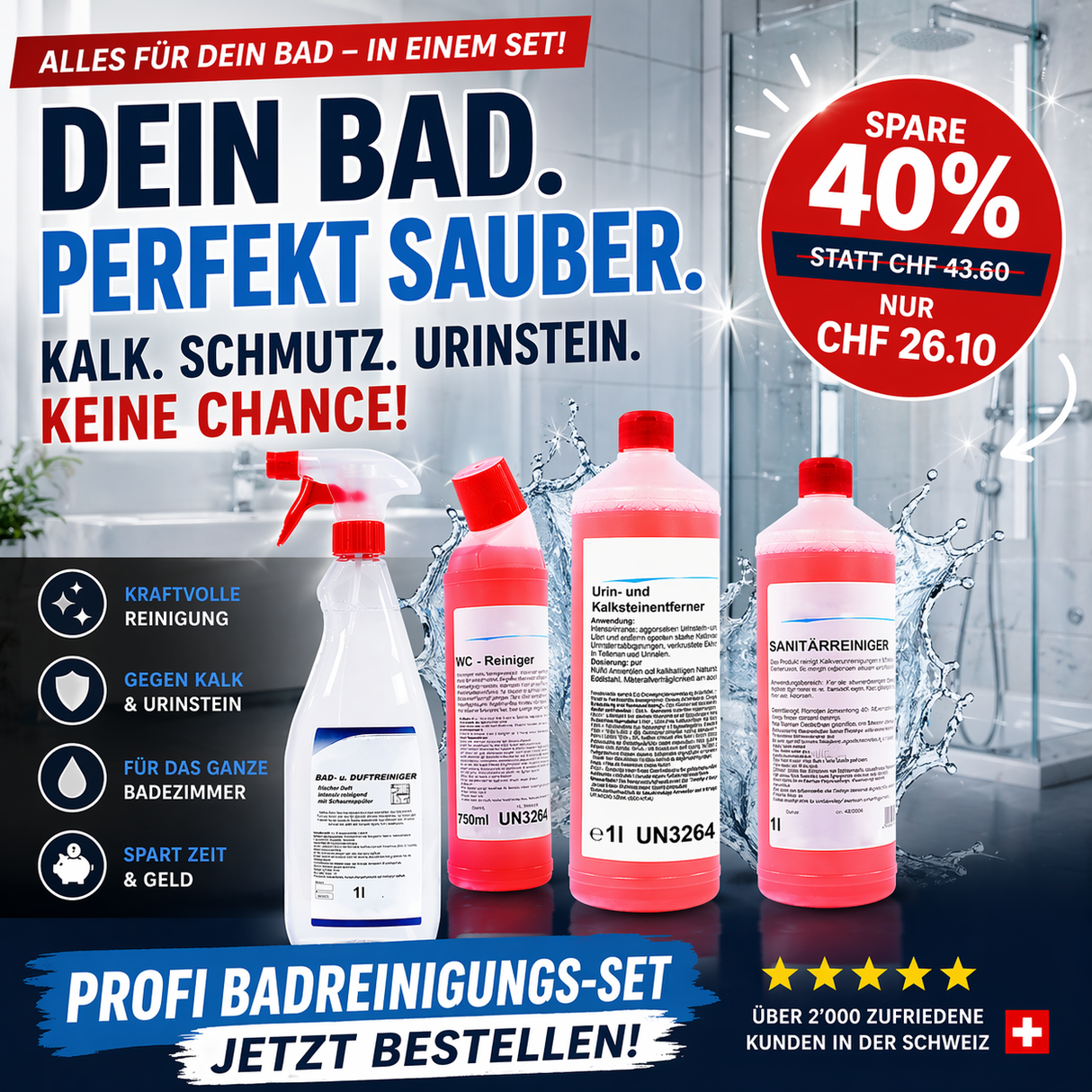 Profi Bad Reinigungs-Set – Für ein kalkfreies Badezimmer