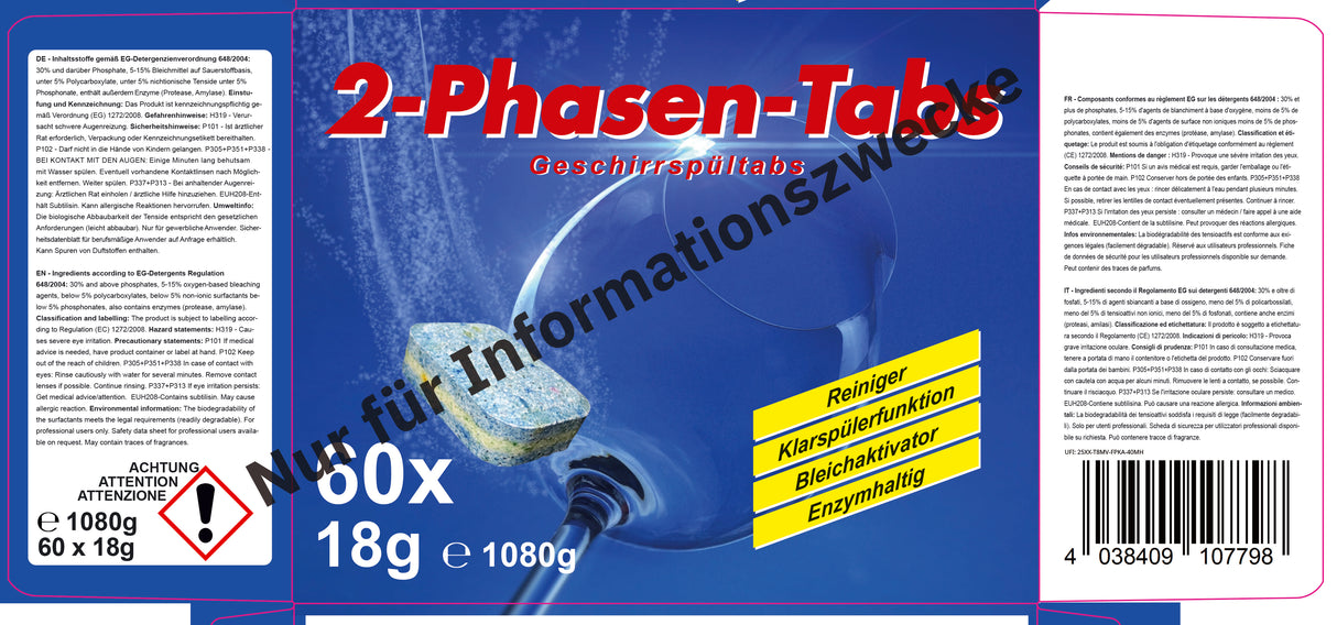 Spülmaschinentabs 2 Phasen, 60 Stück, pH-Wert 10
