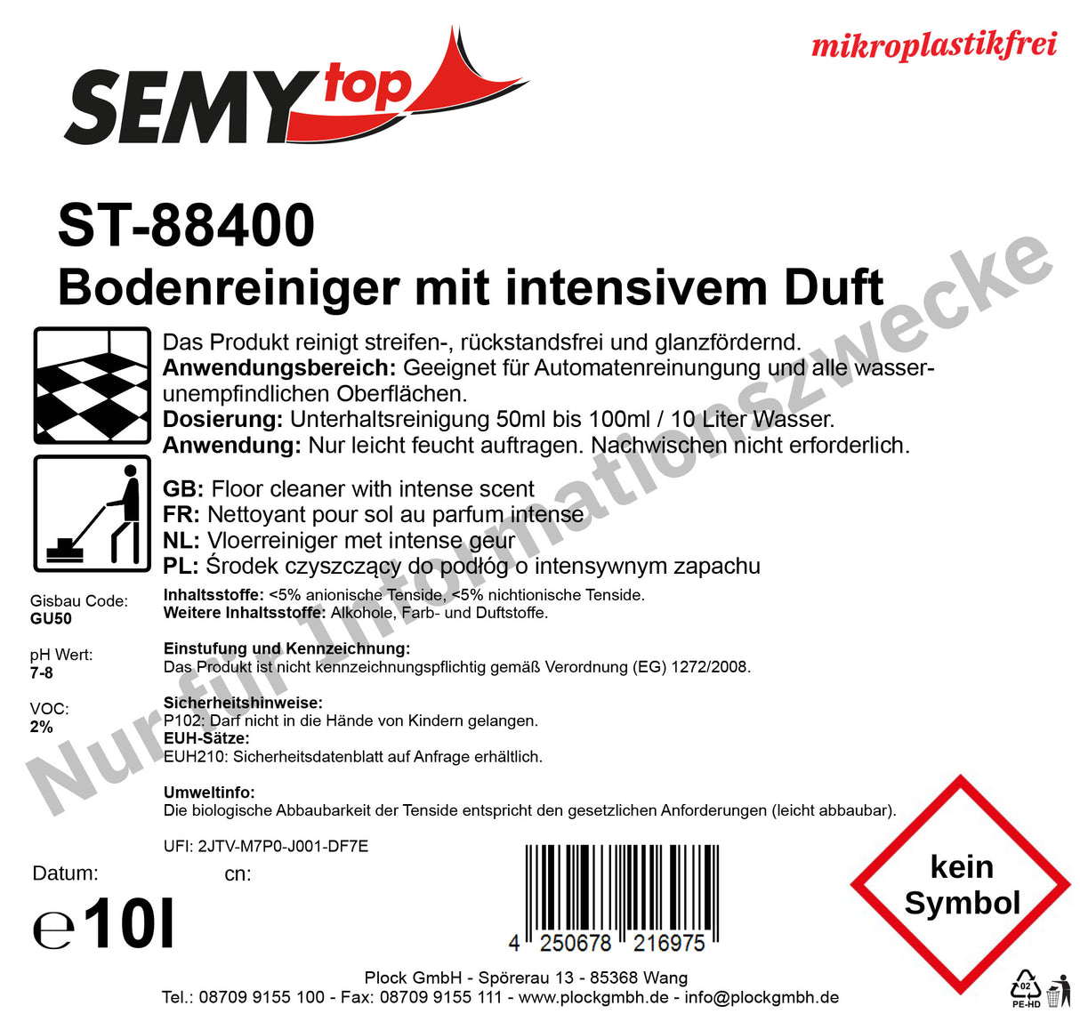 Bodenreiniger mit intensivem Duft, 10 Liter, pH 7-8