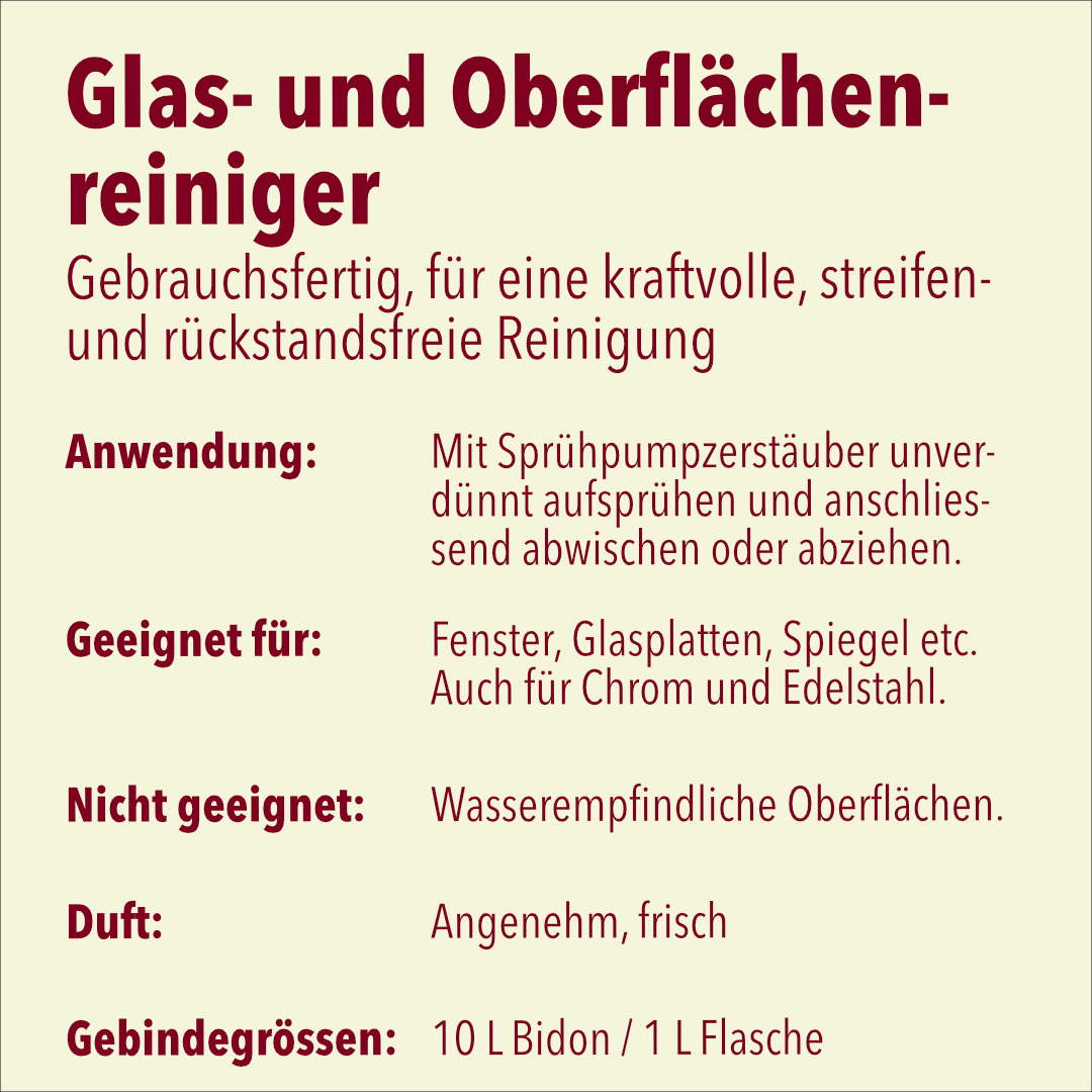 Glas- und Oberflächenreiniger für streifenfreien Glanz, blau, 10 Liter
