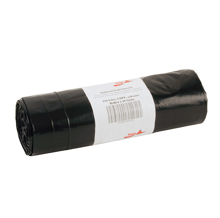Kehrichtsack mit Zugband, 110 l, LDPE schwarz, Rolle à 10 Sack