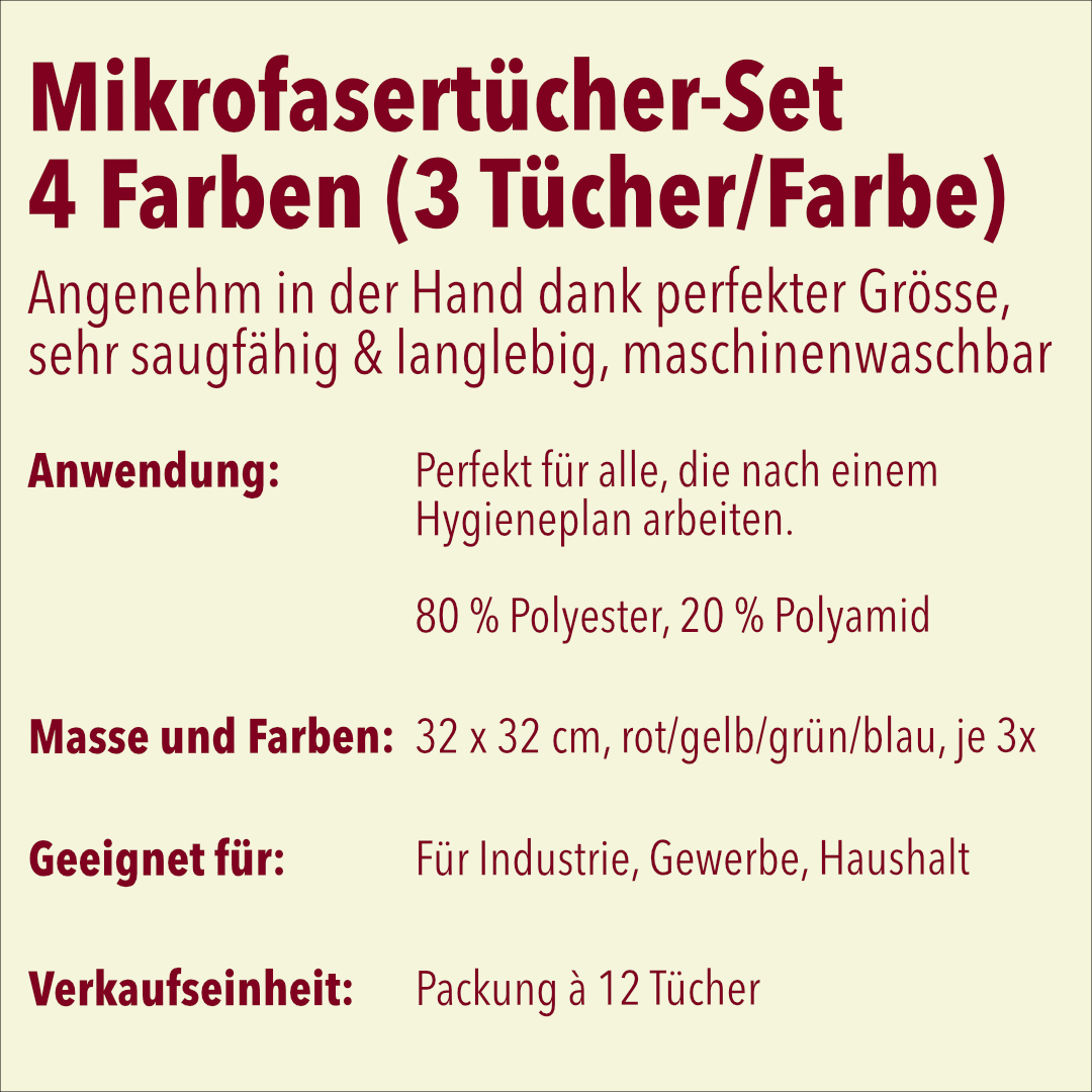Mikrofasertücher, Set mit vier Farben, 32 x 32 cm, 12 Stück