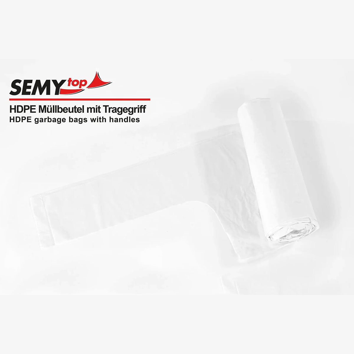 Müllbeutel HDPE, mit Tragegriff, weiß, Rolle mit 15 Sack