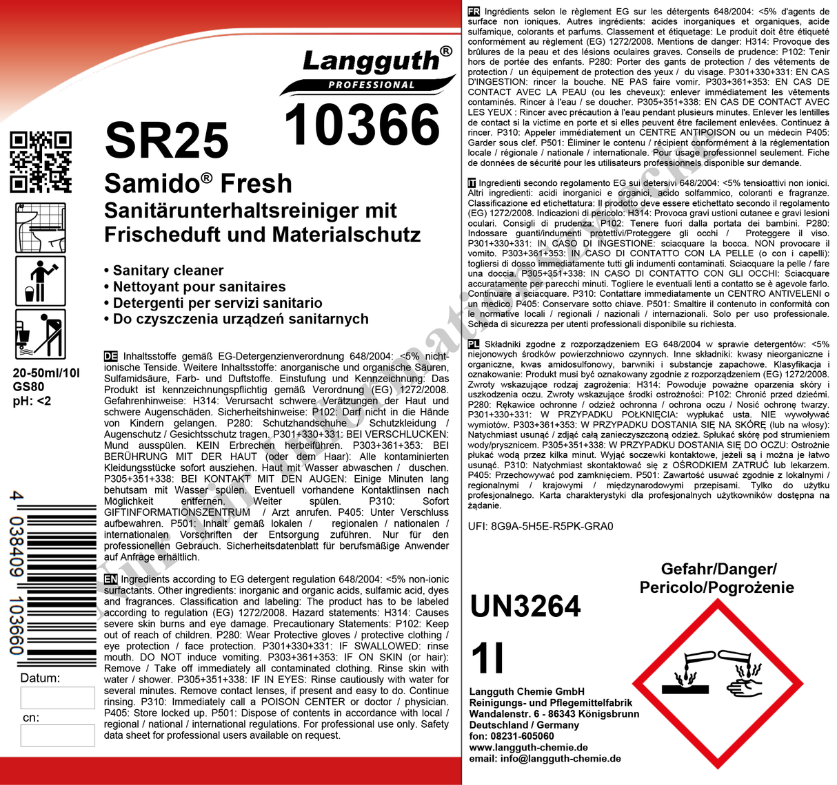 Sanitärreiniger Extra Stark – Konzentrat gegen Kalk, Urinstein & Rost, 1 Liter