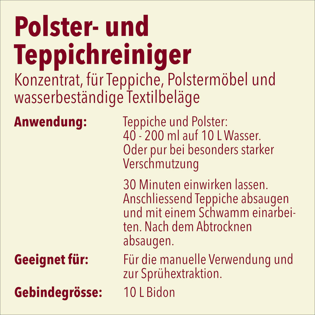 Teppich und Polsterreiniger, geruchsneutral, pH-Wert 10-11, 10 Liter