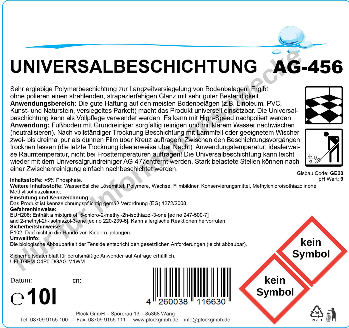 Universalbeschichtung, pH-Wert 9, 10 Liter