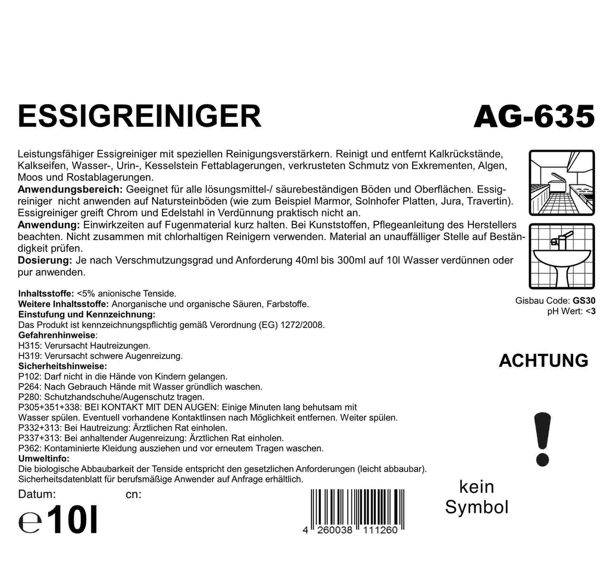 Puricura Essigreiniger pH unter 3, 10 Liter für Firmen