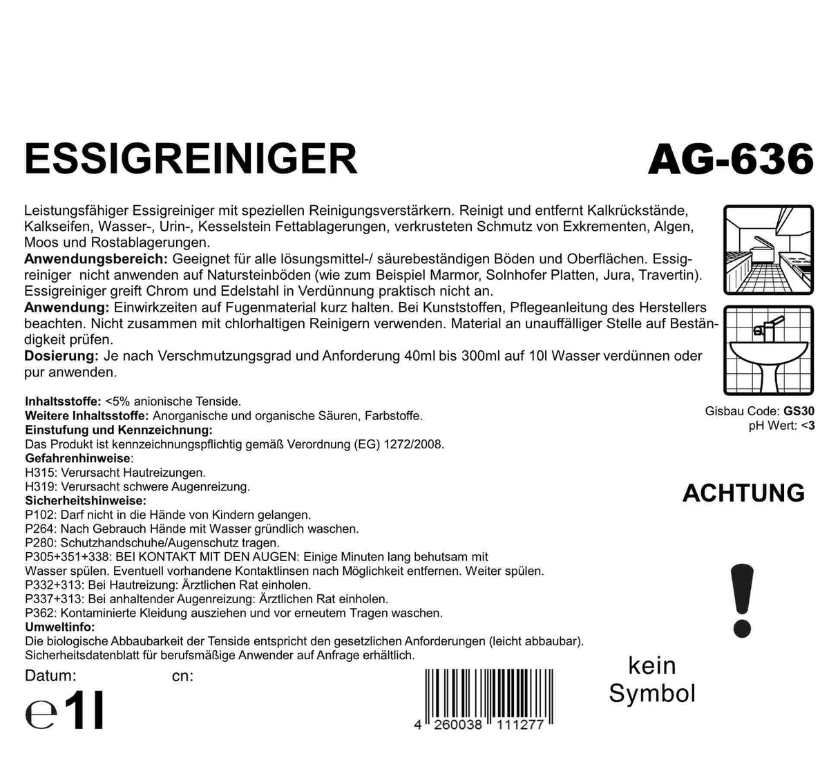 Puricura Essigreiniger pH unter 3, 1 Liter