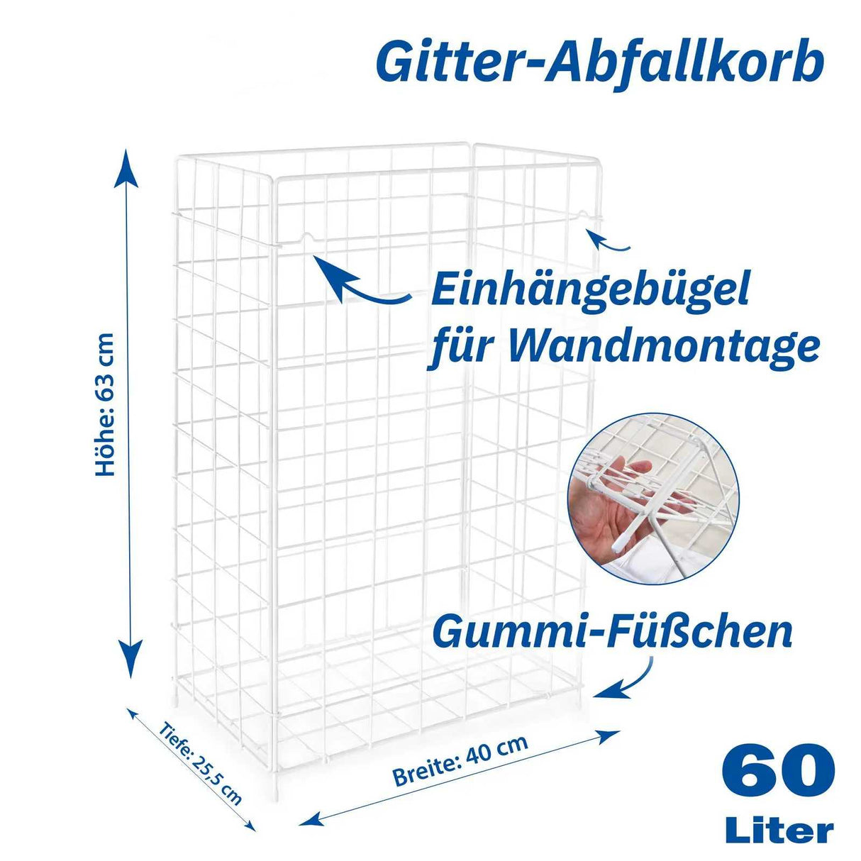 Abfallkorb, zusammenlegbar, weiss, beschichtet, 405 x 251 x 628 mm