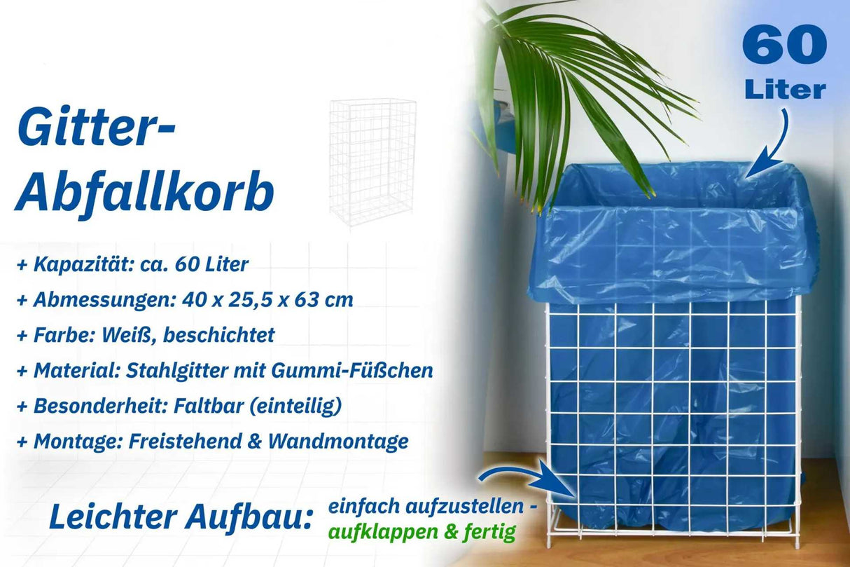 Abfallkorb, zusammenlegbar, weiss, beschichtet, 405 x 251 x 628 mm