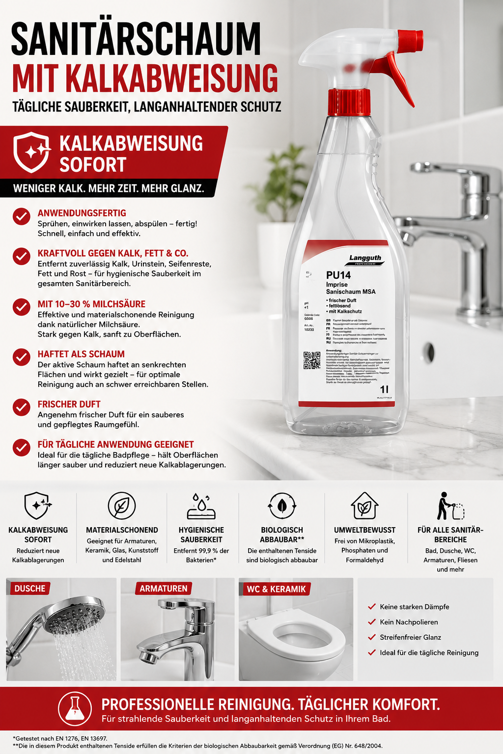 Sanitärschaum mit Kalkschutz, Anwendungsfertig, pH <1, 1 Liter