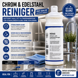 Chrom- & Edelstahlreiniger, pH 9–10, Entfernt Kalk, Fett & Fingerabdrücke, 1 Liter