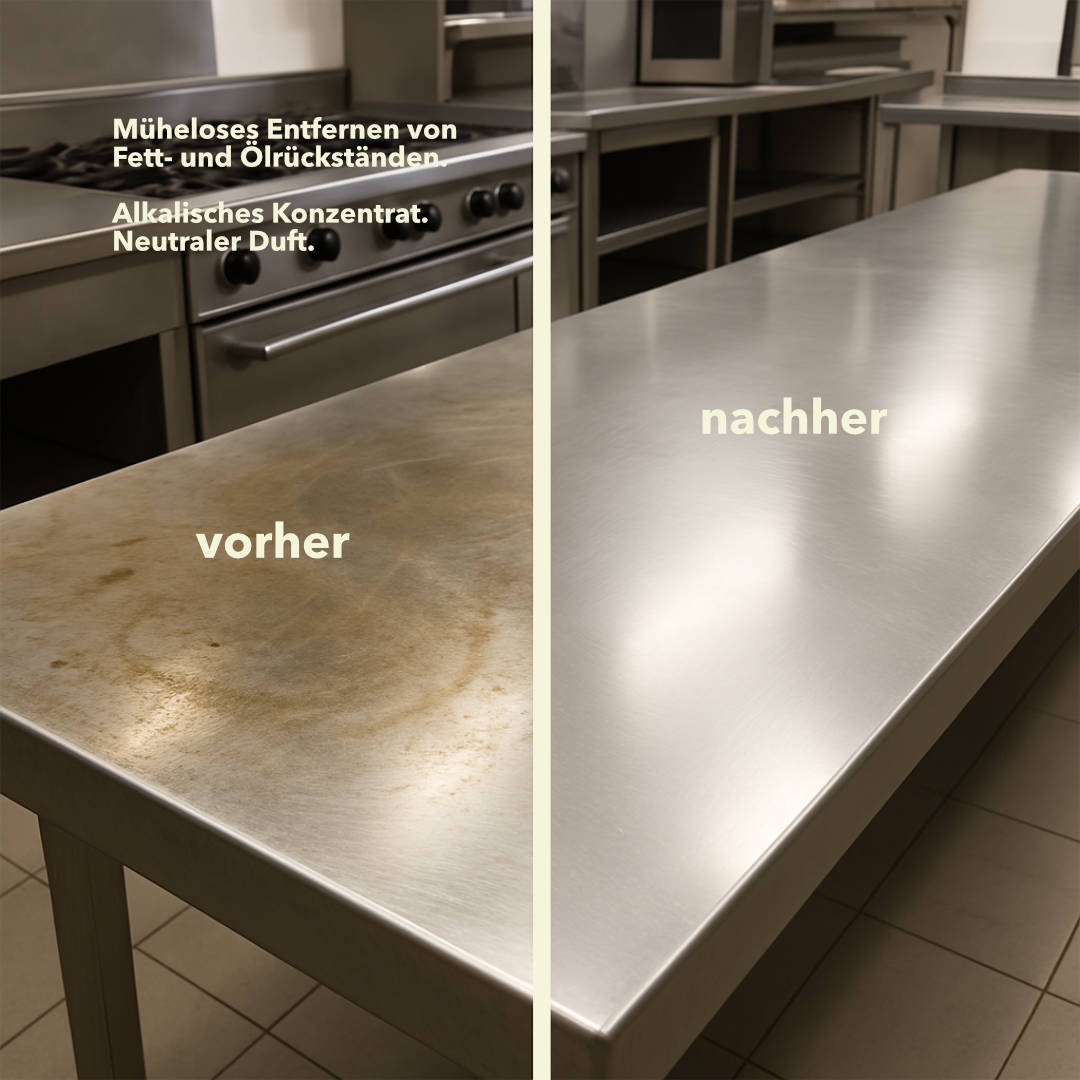 Hochalkalischer Fettlöser für Grossküche, Werkstatt und Industrie