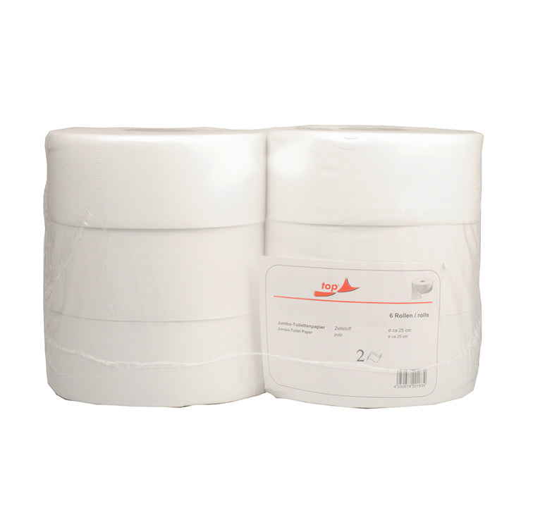Papier toilette jumbo, pâte blanche, 2 épaisseurs, Ø 25 cm, 6 rouleaux