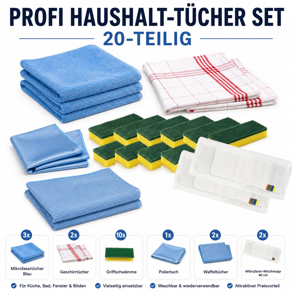Profi Haushaltstücher-Set, 20-teilig