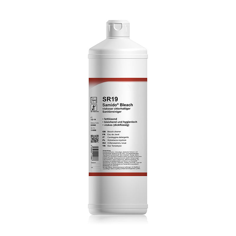 Chlor Schimmel- & Sanitärreiniger Gel (pH 12.5–13) in einer 1-Liter-Flasche. Dickflüssiger Profi-Reiniger mit Aktivchlor zur Entfernung oberflächlicher Schimmelbeläge, schimmelbedingter Verfärbungen, Biofilm und Verschmutzungen auf Silikonfugen, Fliesen, WC und weiteren chlorbeständigen Sanitärflächen.
