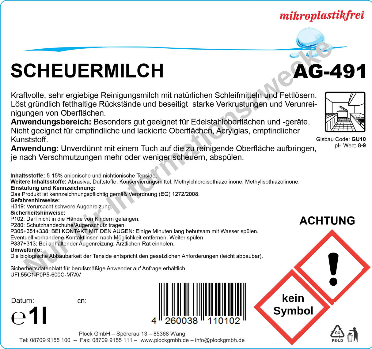 Scheuermilch, fettlösend, Ph 8-9, 1 Liter Flasche