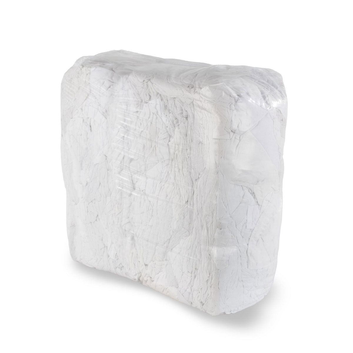 10-kg-Ballen mit weissen Trikot-Putzlappen aus Baumwolle – fusselfrei, saugfähig und ideal für hygienische Reinigungsbereiche.