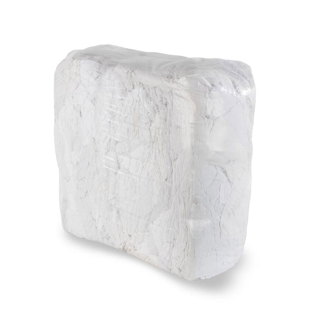 10-kg-Ballen mit weissen Trikot-Putzlappen aus Baumwolle – fusselfrei, saugfähig und ideal für hygienische Reinigungsbereiche.