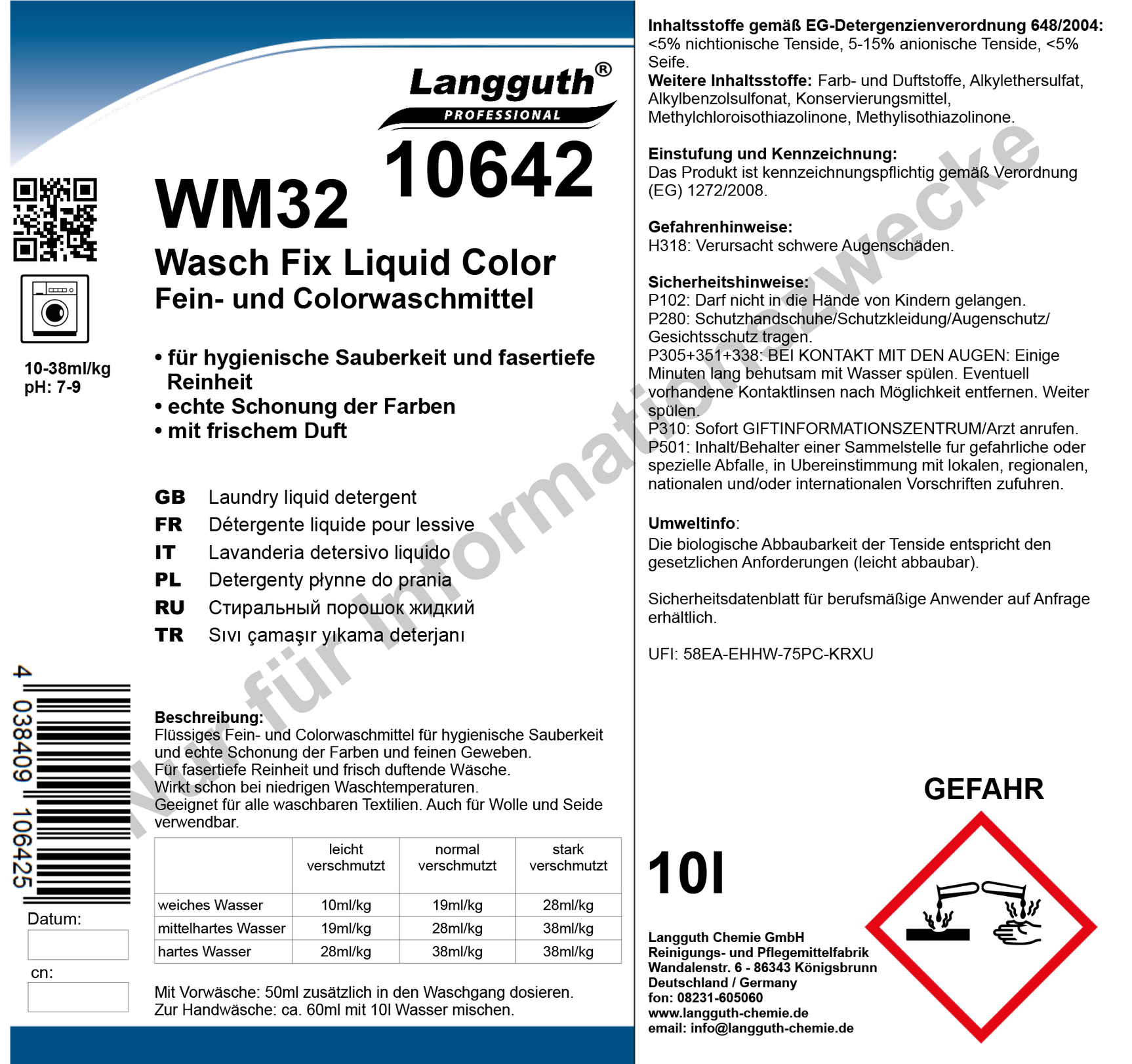 Color Flüssigwaschmittel Pro, 10 Liter Kanister